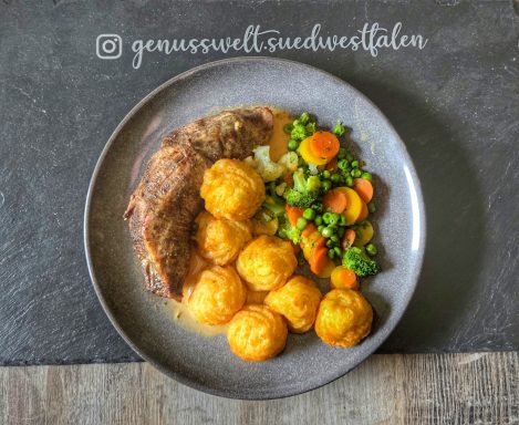 "Schweinefilet-Gemüse-Herzoginkartoffeln"